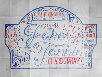 Fake Tannin Chardonnay Wine Label alcohol design hand lettering paint pun type typography wine