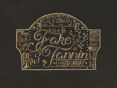Fake Tannin Chardonnay Wine Label alcohol illustration label lettering paint puns type typography wine