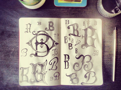 Monogram concept sketches hand drawn illustration monogram paint sketch type typography wip