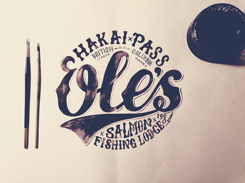 Ole's Logo illustration typography hand drawn hand lettering paint type logo fishing