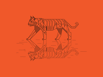 Tiger flat illustration line tiger vector water