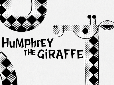 Humphrey the Giraffe animal cartoon giraffe halftone hand drawn illustration minimal retro typography vintage