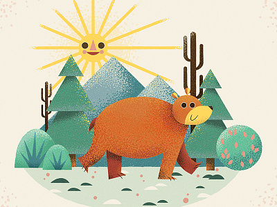 Wandering Bear bear bold cartoon childrens colourful forest happy illustration kids retro trees vintage
