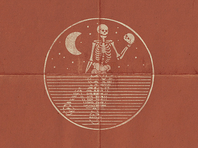 Duality black work bold death hand drawn illustration line mirror moon reflection skeleton tattoo water