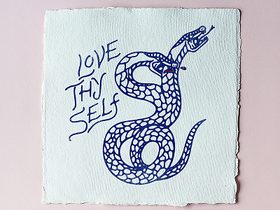 Love Thy Self bite blood bold hand drawn illustration lettering neo trad serpent snake tattoo typography