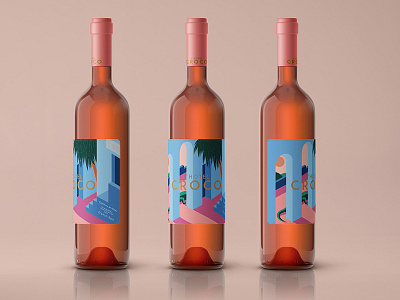 L'hotel Croco Wine Label bold branding crocodile france geometric illustration labels logo mockup packaging rose typography vector vintage wine wine bottle winery