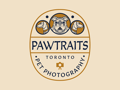 Pawtraits Logo Concept branding bulldog hand drawn illustration linework logo pet photography retro toronto typography vector vintage wiener dog