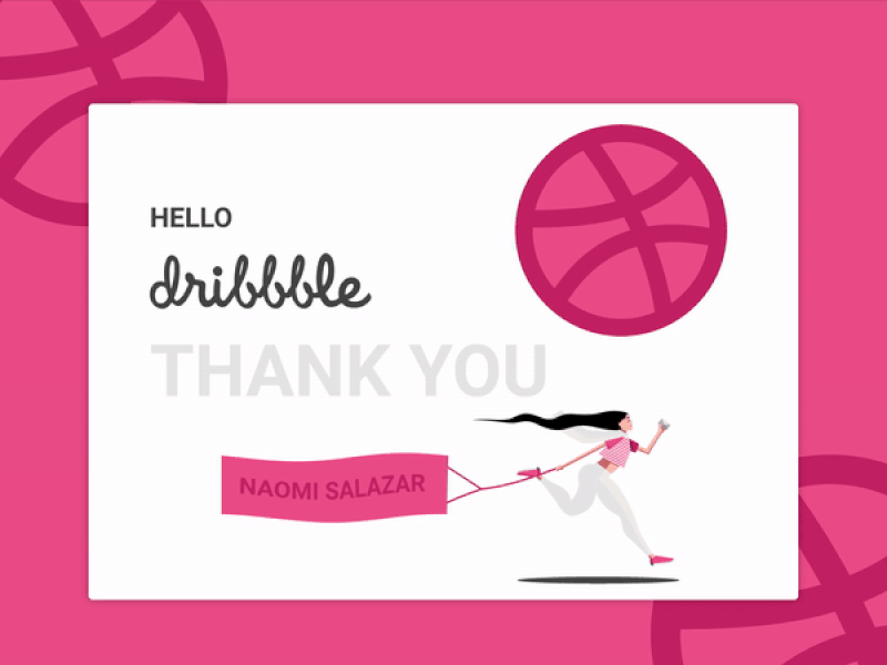 Hello_Dribbble design hair hello hello dribbble illustration jump late naomi pink run salazar thankyou vector wind