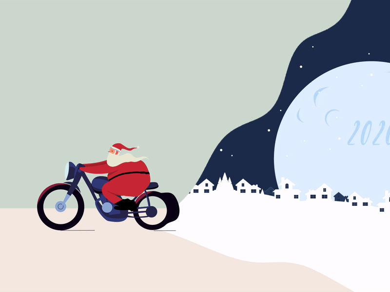 time flies so fast, but santa has his ways. 2019 2020 animation design fast happy new year illustration merry christmas motion design motorcycle rider santa santa claus