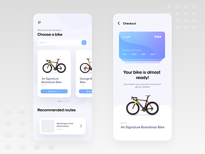 Bike Rent app bike card design flat illustration minimal payment rent travel typography ui user ux vector