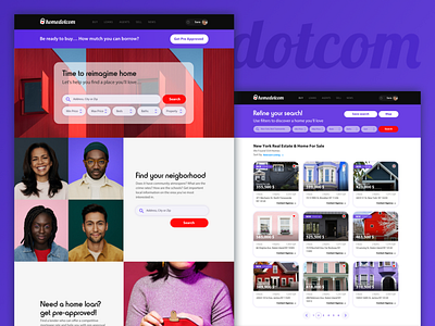 Homedotcom - Website design branding colors concept desktop home home page house logo purple realestate red search results typography ui design uiux ux design web design