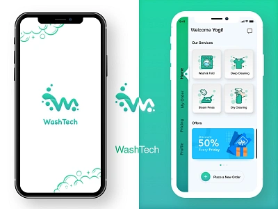 Washtech Laundry Service app design application clean design clean ui cleaning clothing design creative design design dry brush dry cleaning dryer ios app design laundry typography ui ui ux