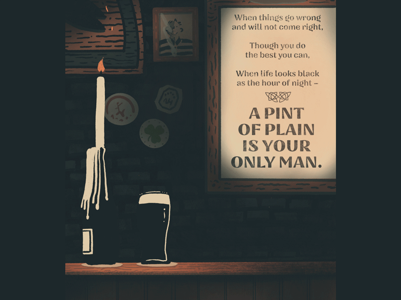 A Pint Of Plain animated animation art beer bottle candle candlelight color colour cosy drawing dubliners graphic guinness illustration irish pint procreate pub stpatricksday