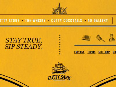 Cutty Sark Footer black bottle caslon din georgia vintage website whiskey whisky yellow