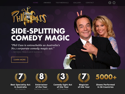 Phil Cass Magician Website awards black comedy duck futura gold magic magician purple website