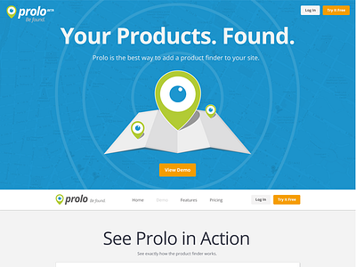 Prolo Product Locator Marketing Website eye locator logo map pin radar website