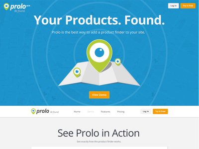 Prolo Product Locator Marketing Website eye locator logo map pin radar website