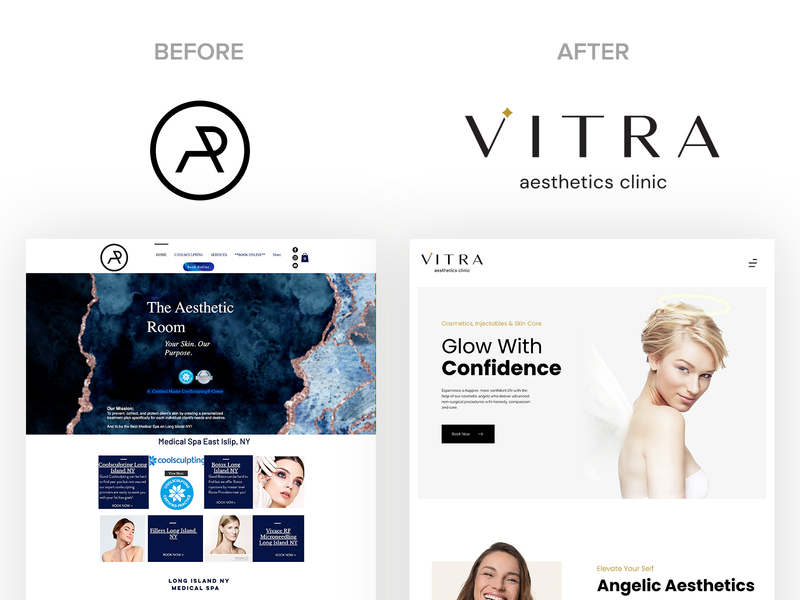 Vitra Aesthetics Clinic Brand Before & After agency angel beauty branding cosmetics health innocent logo design minimal skincare ui ux website