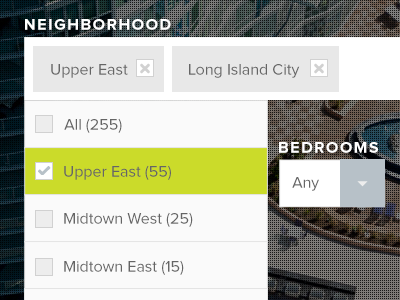 TFC Neighborhood Dropdown check checkbox chosen dropdown navigation ui ux website x