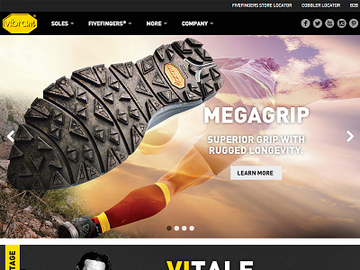 Vibram Website Home Page black carousel responsive shoe sole vibram website