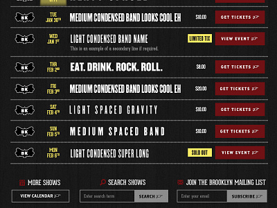 Brooklyn Bowl Upcoming Shows bowling branding brooklyn button card events form music ux website