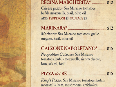 Pizza Menu caslon antique grunge italian menu pizza restaurant