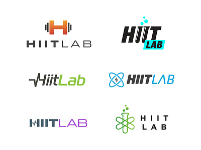 HIIT Lab Logo Concepts beaker branding exercise fitness gym heart identity lightning logo science sport weights