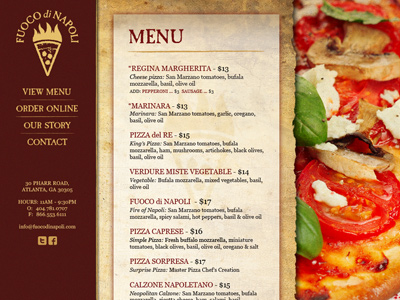 FON Website caslon antique fire flame food italian italy menu oven pizza restaurant website