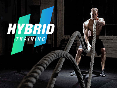 Hybrid Training Branding & Logo blue crossfit dumbell exercise fitness gym h ropes teal training weights
