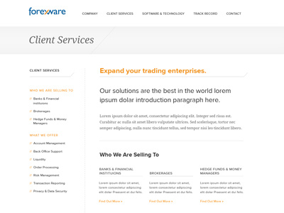 Finance Website Subpage