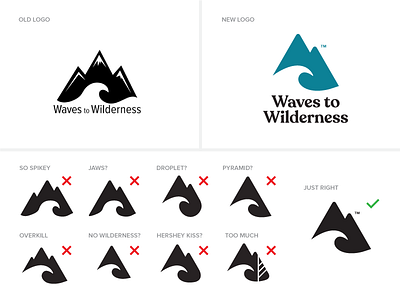 Waves To Wilderness Logo Refinement branding logo mountain process sketching wave
