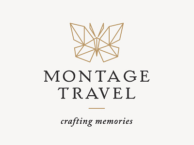 Montage Travel Butterfly Logo boutique branding butterfly line art logo luxury single line travel