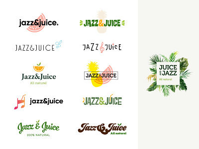 Jazz & Juice Logo Exploration branding concepts fruit jazz juice logo logo design logos music tropical