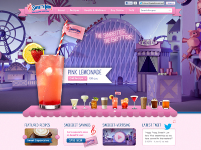 Sweet'N Low Website Home carnival drink pink ribbon sugar sweet ui ux website