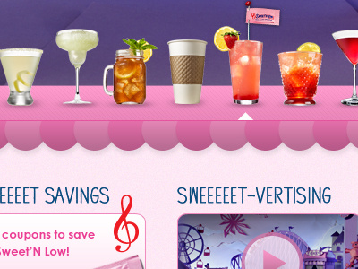 Sweet'N Low Website Drinks carnival drink flag pink ribbon sugar sweet ui ux website