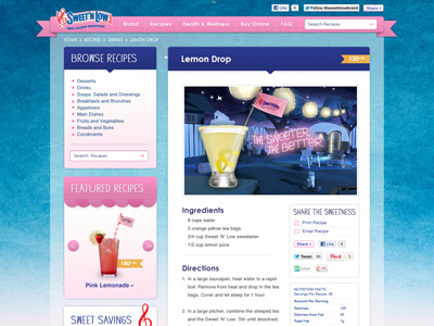 Sweet'N Low Sub Page drink navigation pink sub page sugar sweet ui ux website