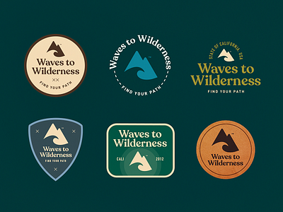 Waves To Wilderness Badges badge badges branding fashion illustration logo mountain national park park shield wave