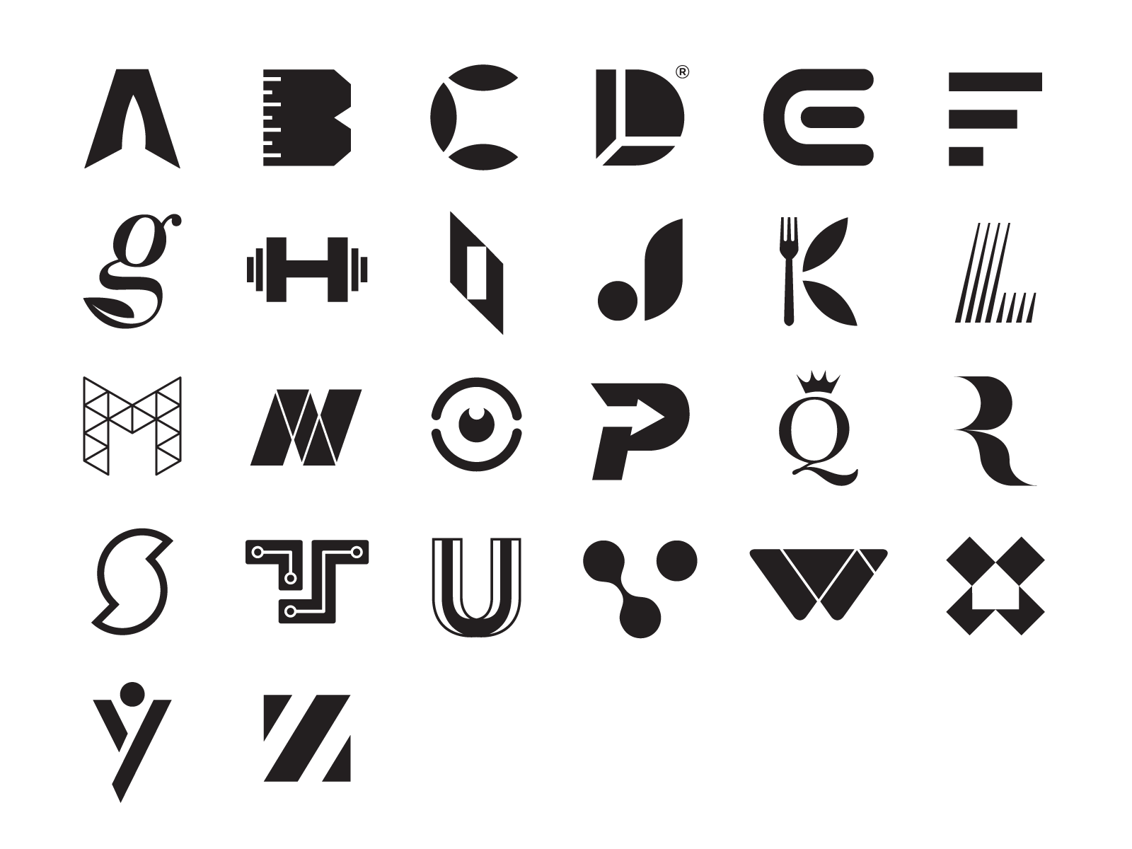 26 Alphabet Logos in Black by Jacob Cass on Dribbble