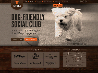 Ruff Club Web Site ball brown dog map ui ux website
