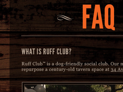 Ruff Club FAQ body faq flourish header swirl type ux website wood