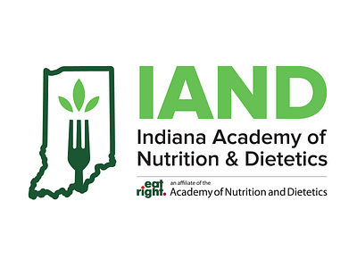 IAND - Indiana Academy of Nutrition & Dietetics Logo branding diet dietetics eat right fork green health indiana leaf logo nutrition