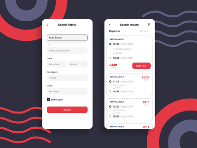 Daily UI Challenge #068 - Flight Search airfrance arrival book daily ui daily ui 68 daily ui challenge date departure economy filters flight passagers round trip search search results trip ui ui design