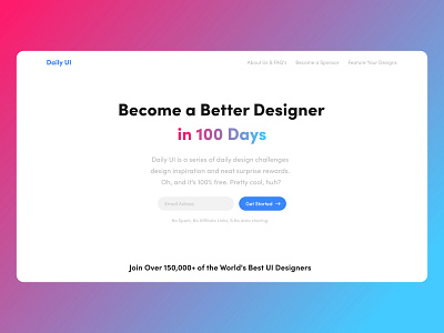 Daily UI Challenge #100 - Redesign Daily UI Landing Page daily ui daily ui 100 daily ui challenge desktop landing landing page landing page ui redesign start page subscribe ui ui design user ux website