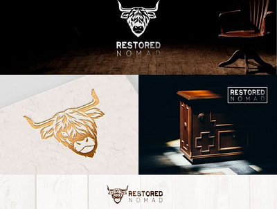 Restored Nomad logo app art branding cow design flat furniture illustration illustrator logo minimal restore royal vector wood woodcut woodworking