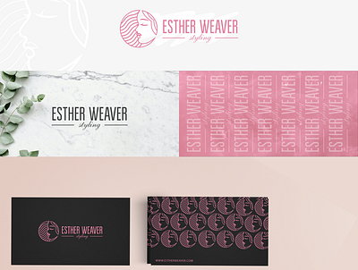 Esther Weaver salon beauty black branding colorful design flat girl hair haircut illustration illustrator logo mobile pink pink hair salon typography vector woman