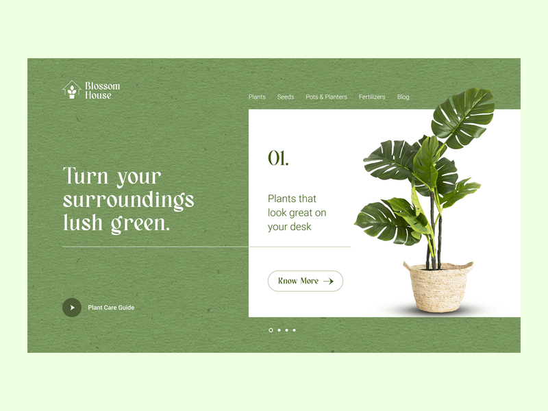 Blossom House Indoor Plant Website garden gardening green indoor indoorplants knowledge planters plants plantshop pots ui ux website websitedesign