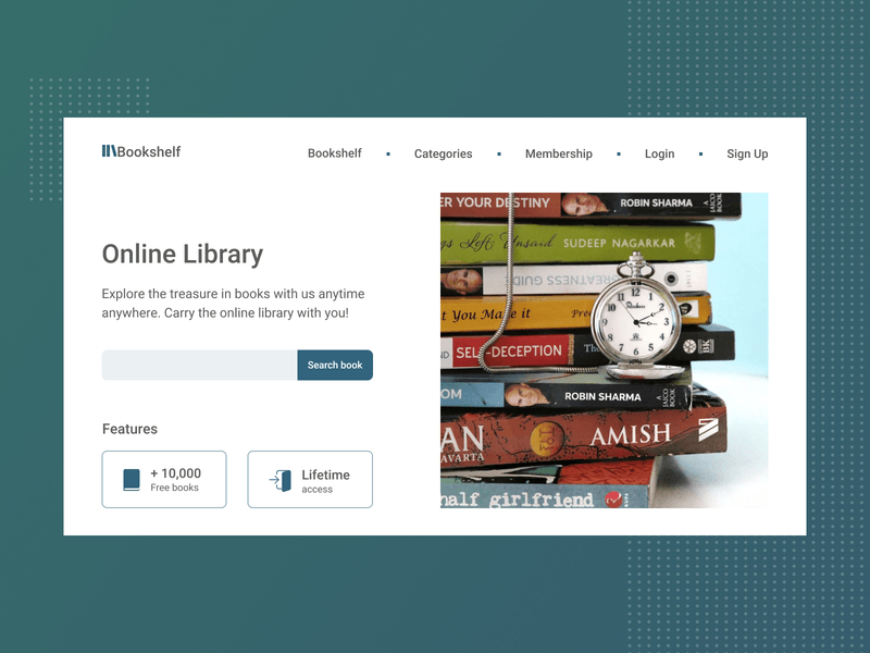 Bookshelf Website books branding customer experience design graphic design green library logo reading ui ux web website