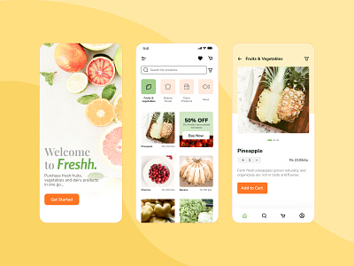 Freshh App bakery customer experience design fruits grocery shopping ui ux vegetables