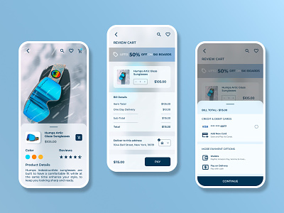 Ski shop | Mobile app app app design blue ecommerce icy mobile modern payment ski ui ux visual design