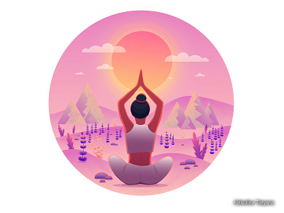 Yoga вектор горы девушка закат иллюстрация йога